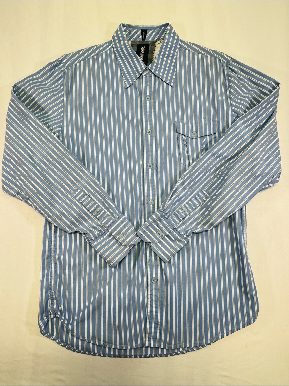 Billabong Blue and White Vertical Stripe Dress Shirt